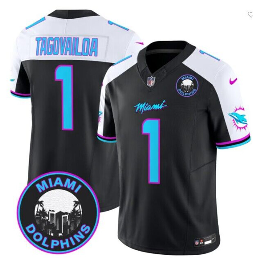 Men's Black Miami Dolphins #1 Tua Tagovailoa F.U.S.E. 'Miami Vice' Vapor Limited Stitched Football Jersey